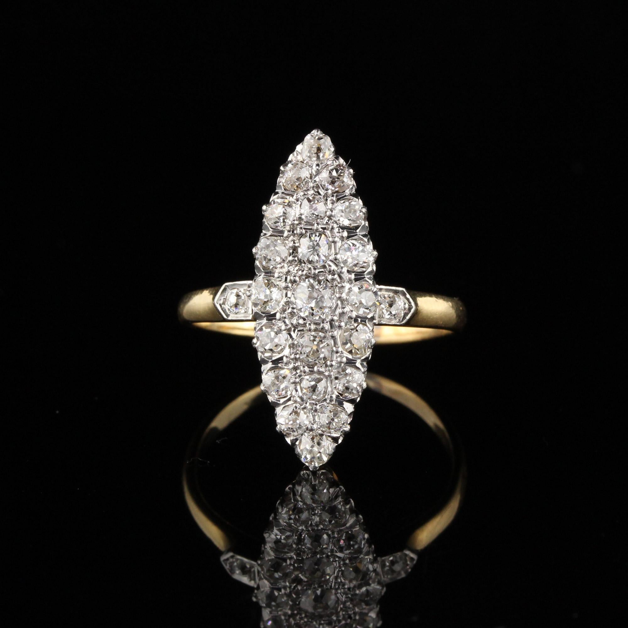 Antique Victorian 18 Karat Gold and Platinum Old Mine Cut Diamond Shield Ring In Good Condition In Great Neck, NY