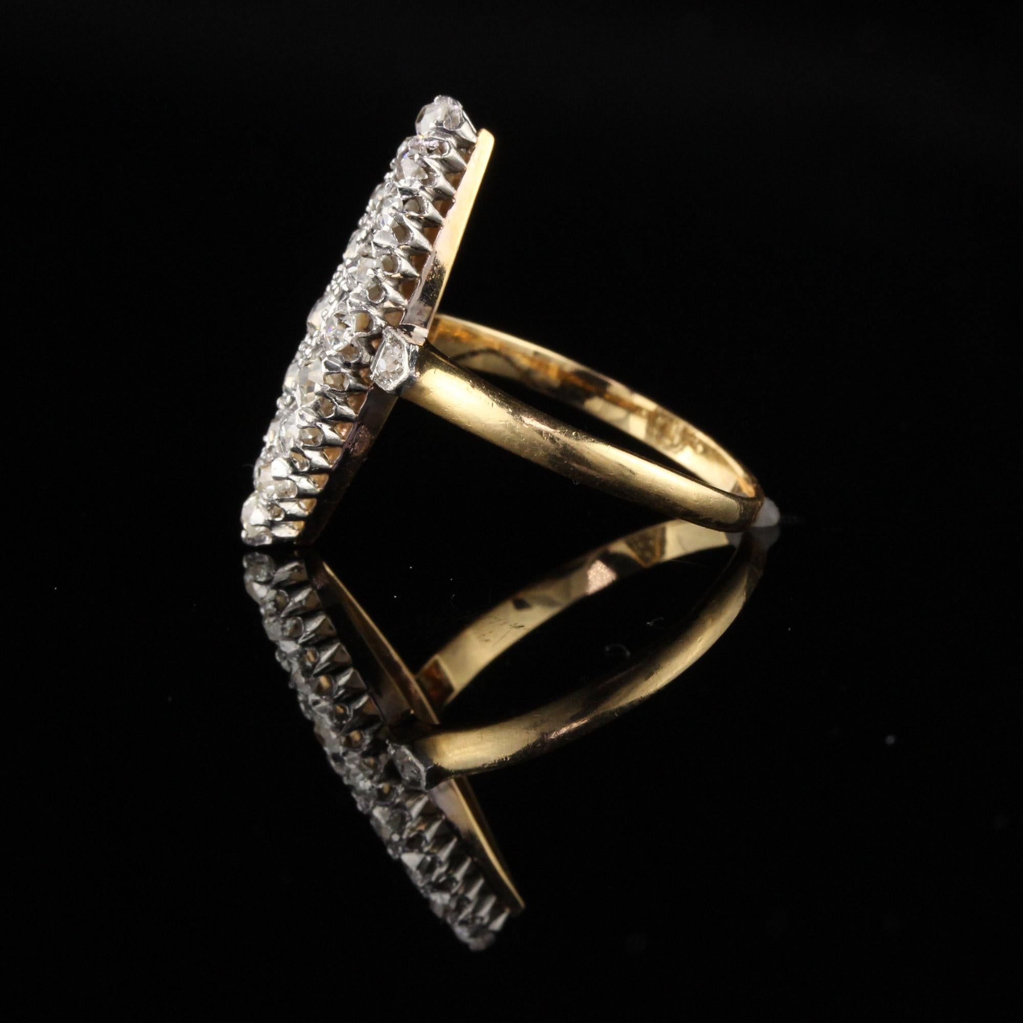Women's Antique Victorian 18 Karat Gold and Platinum Old Mine Cut Diamond Shield Ring