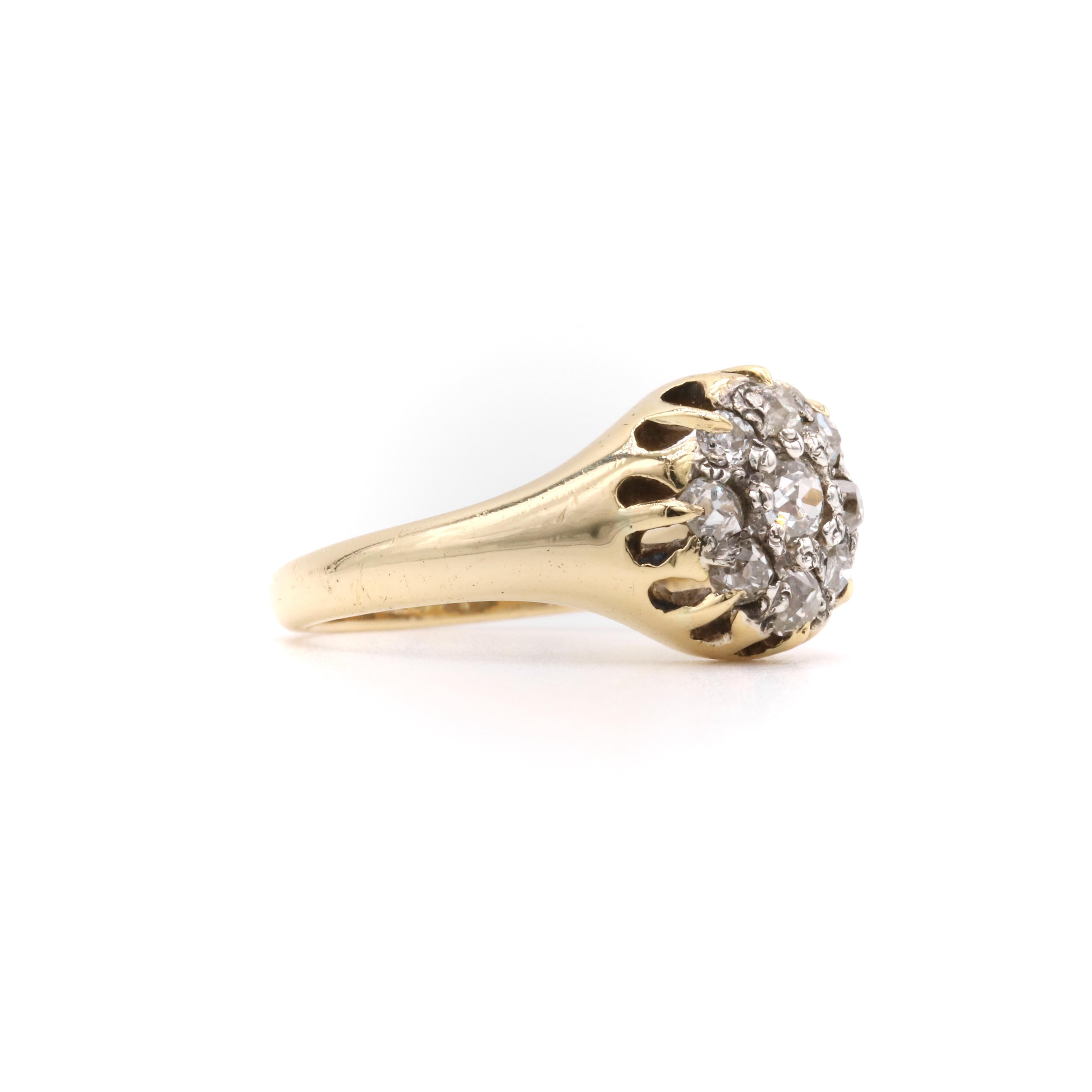 da uomo o donna Antico anello vittoriano in oro giallo 18 carati e argento con diamante da 0,6 carati a grappolo in vendita