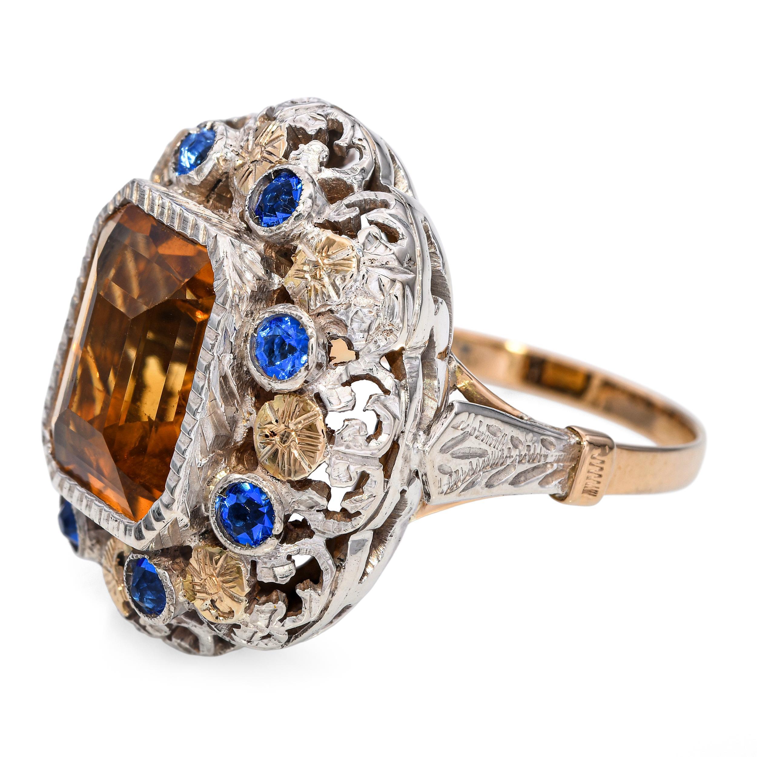 Antique Victorian 18k Yellow Gold and Silver Citrine and Paste Cocktail Ring In Good Condition For Sale In New York, NY