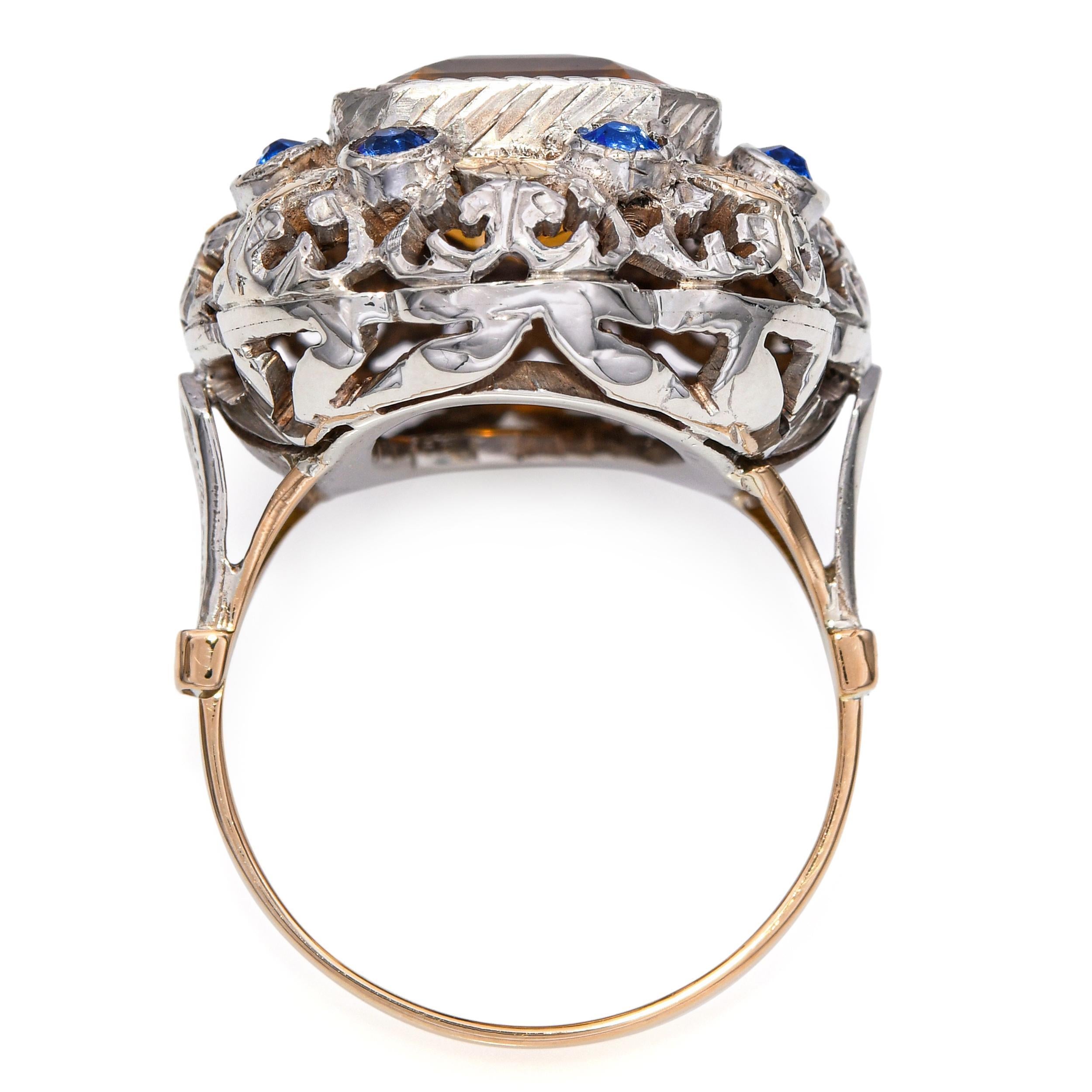 Women's Antique Victorian 18k Yellow Gold and Silver Citrine and Paste Cocktail Ring For Sale