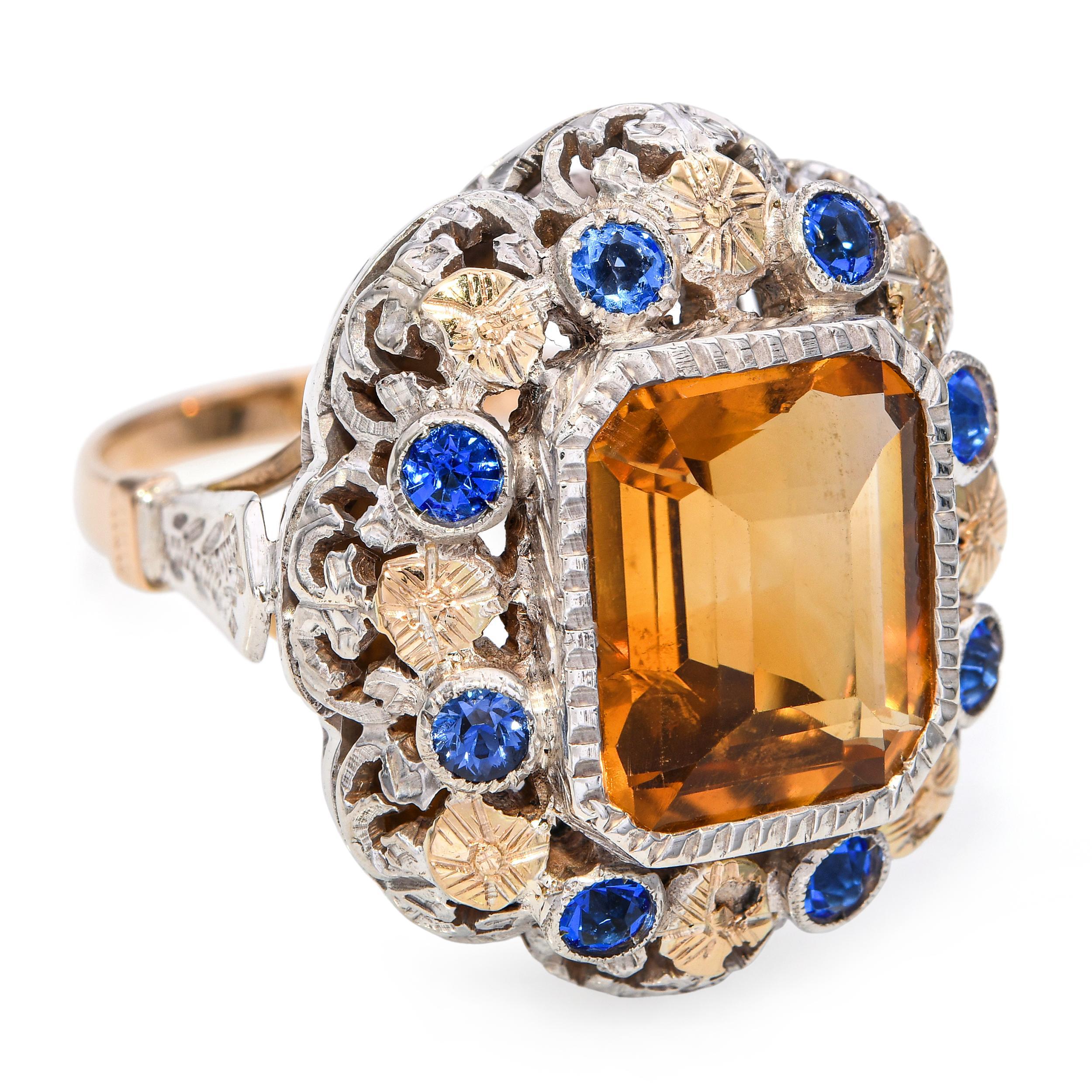 Antique Victorian 18k Yellow Gold and Silver Citrine and Paste Cocktail Ring For Sale 1