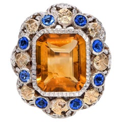 Antique Victorian 18k Yellow Gold and Silver Citrine and Paste Cocktail Ring