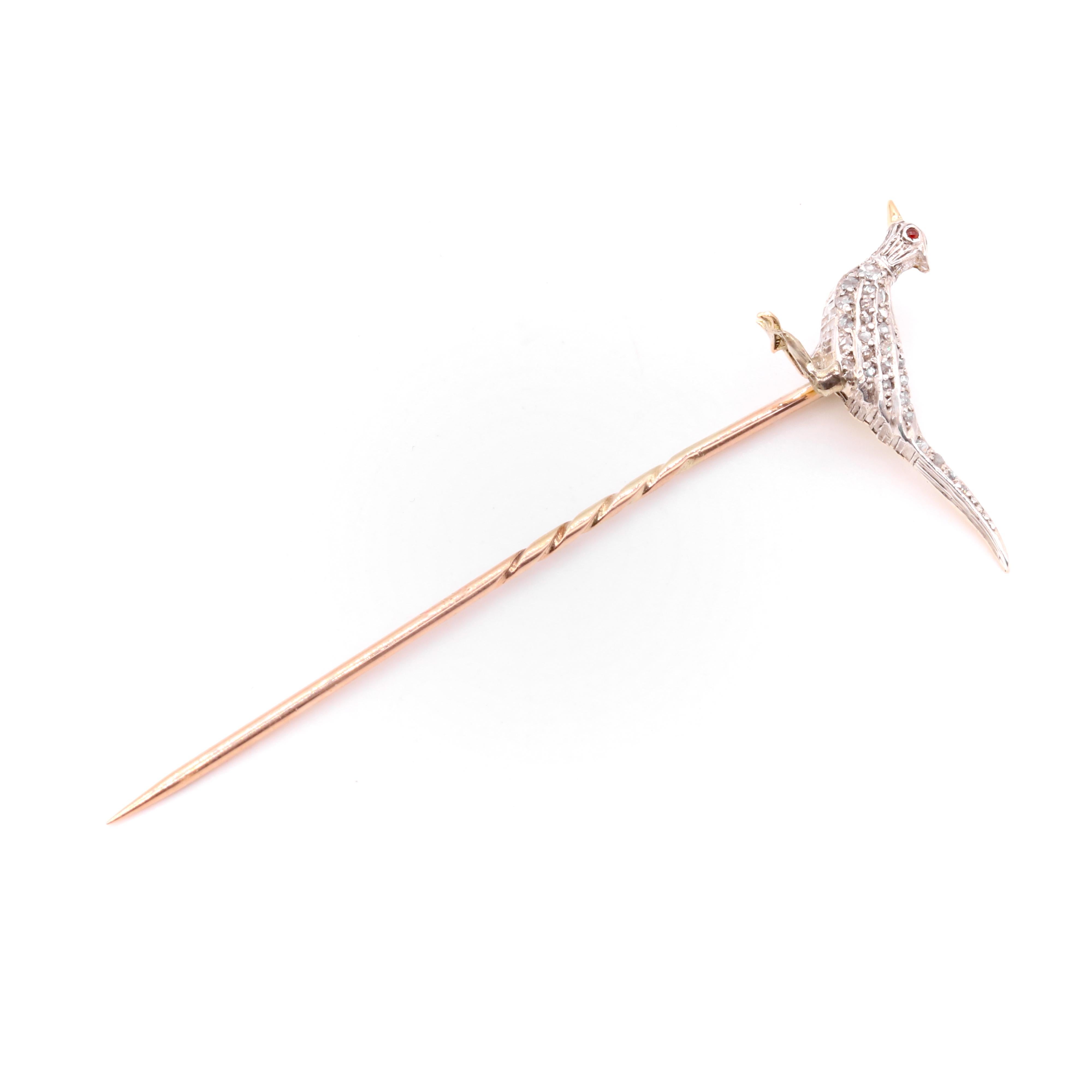 Antike viktorianische Anstecknadel mit Fasanen aus 18 Karat Gelbgold und Silber mit Diamanten für Damen oder Herren im Angebot