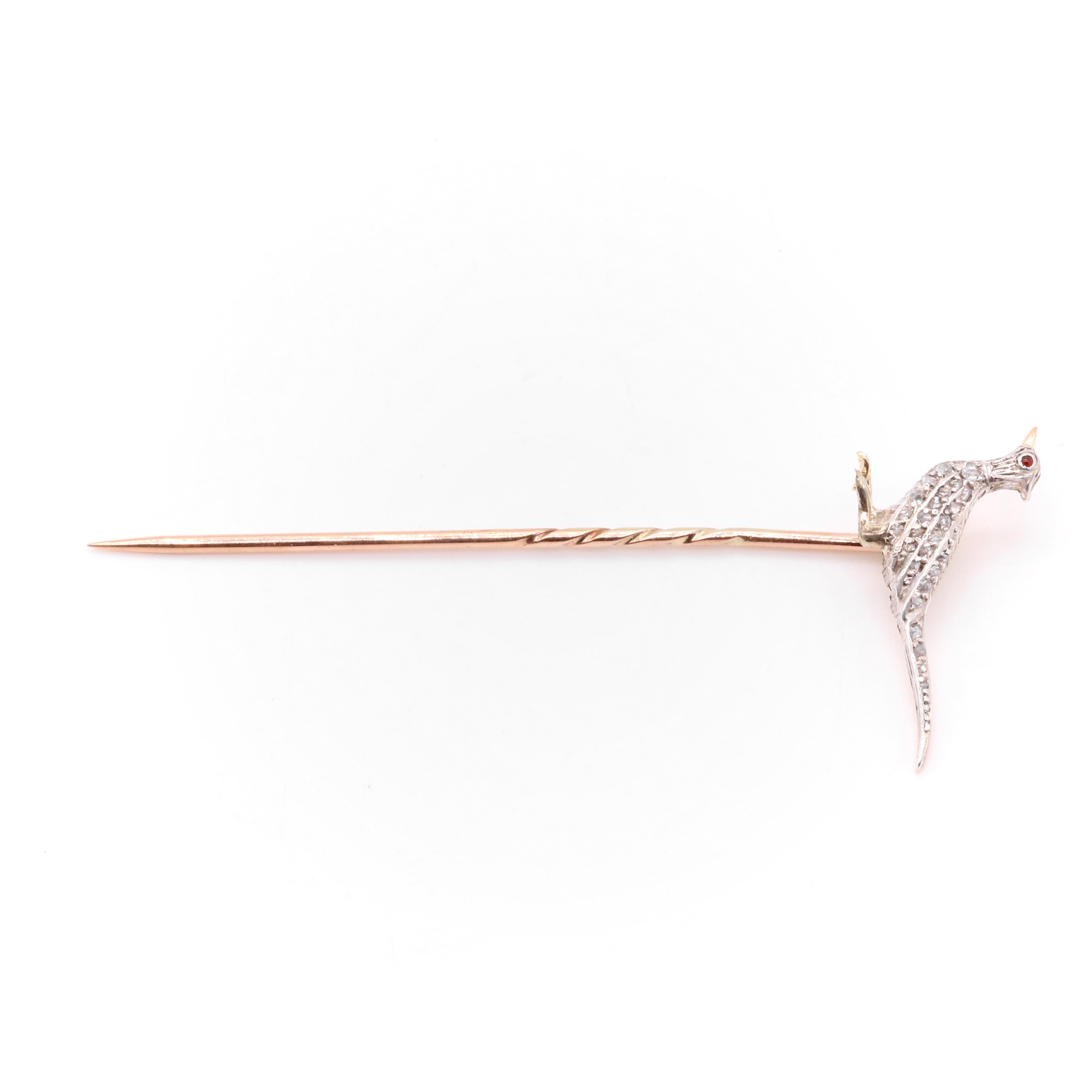 Antike viktorianische Anstecknadel mit Fasanen aus 18 Karat Gelbgold und Silber mit Diamanten im Angebot 1