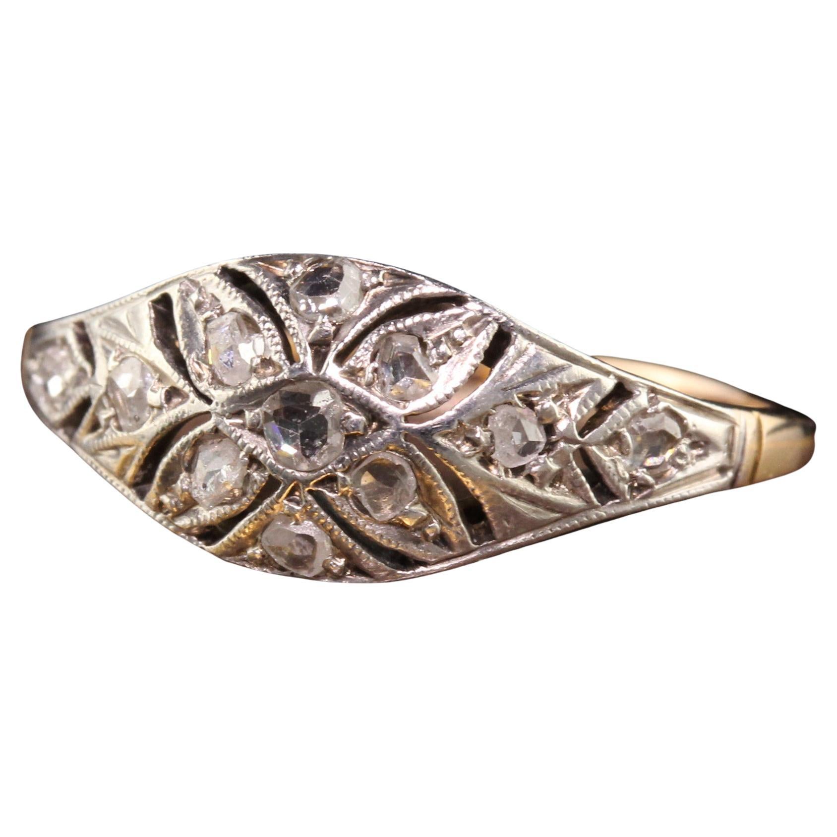 Antiker viktorianischer Diamantring aus 18 Karat Gelbgold und Silber mit Rosenschliff