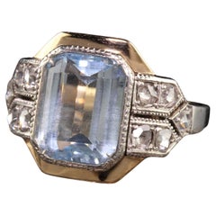 Antique Victorian 18K Yellow Gold Aquamarine Rose Cut Diamond Ring