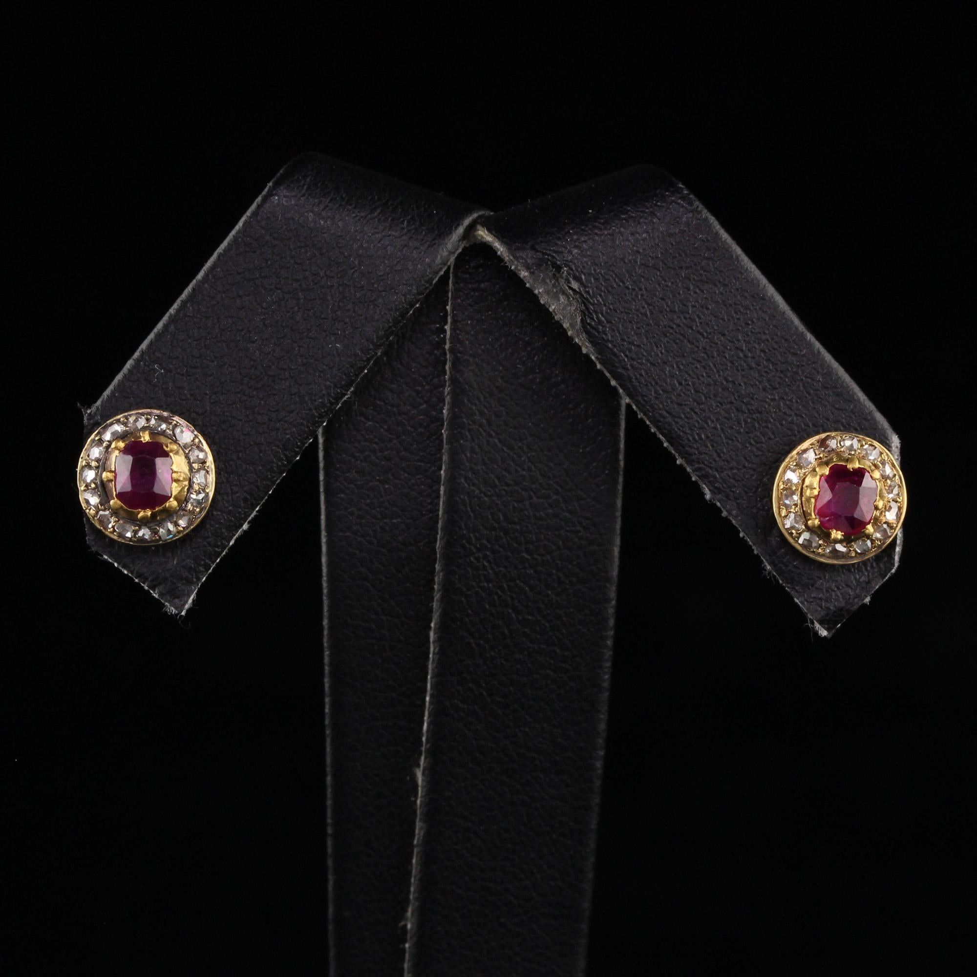 Antike viktorianische Ohrstecker aus 18 Karat Gelbgold mit Burma-Rubin und Diamant Damen