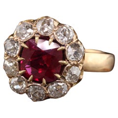 Antique Victorian 18K Yellow Gold Burma Ruby Old Mine Diamond Engagement Ring