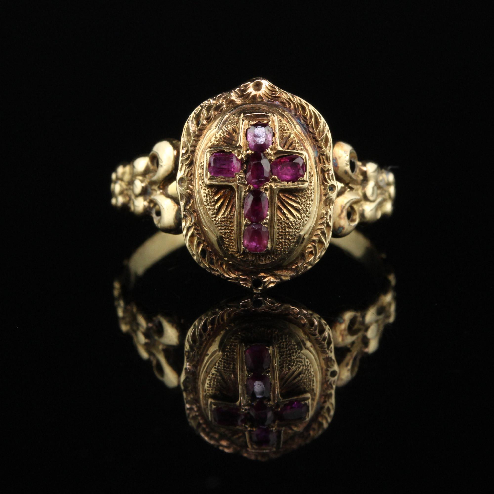 Antique Victorian 18k Yellow Gold Burmese Ruby Cross Ring In Good Condition In Great Neck, NY