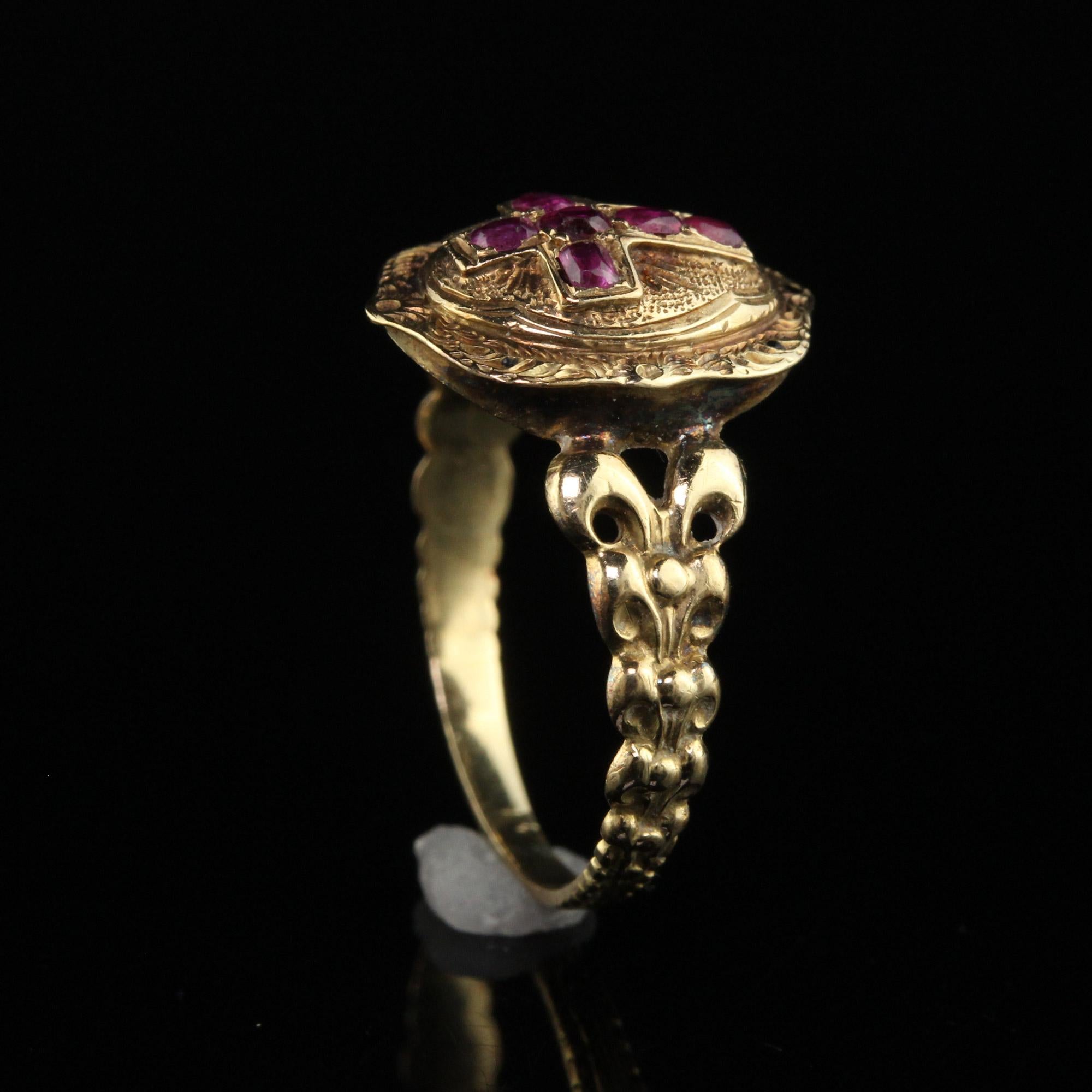 Antique Victorian 18k Yellow Gold Burmese Ruby Cross Ring 1