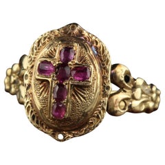 Antique Victorian 18k Yellow Gold Burmese Ruby Cross Ring