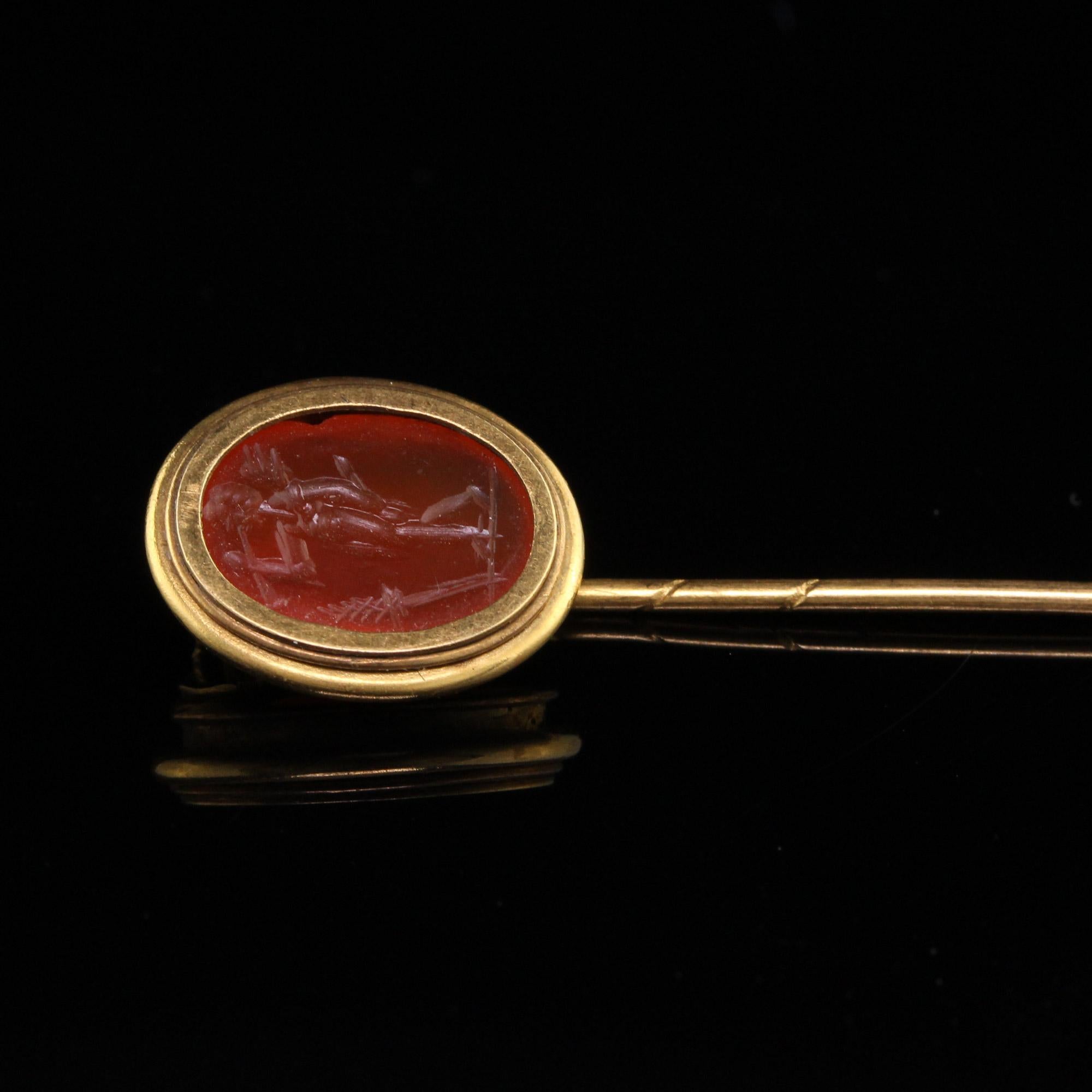 Women's or Men's Antique Victorian 18 Karat Yellow Gold Carved Carnelian Cameo Stick Pin