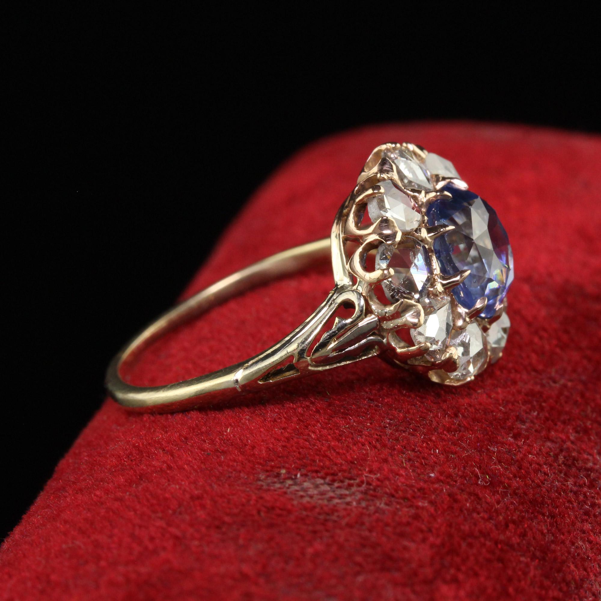 Antique Victorian 18K Yellow Gold Ceylon Sapphire Diamond Engagement Ring - GIA In Good Condition In Great Neck, NY