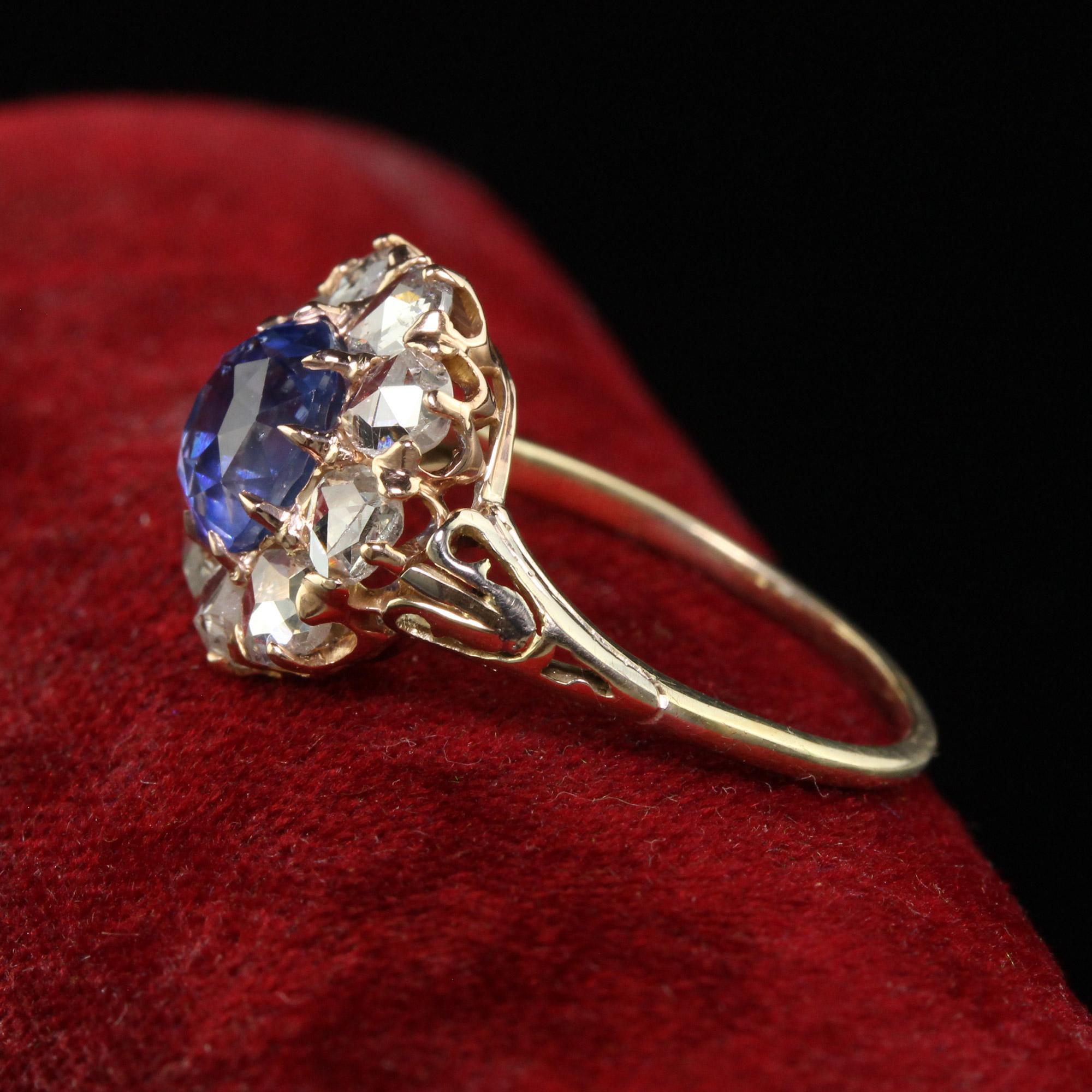 Women's Antique Victorian 18K Yellow Gold Ceylon Sapphire Diamond Engagement Ring - GIA