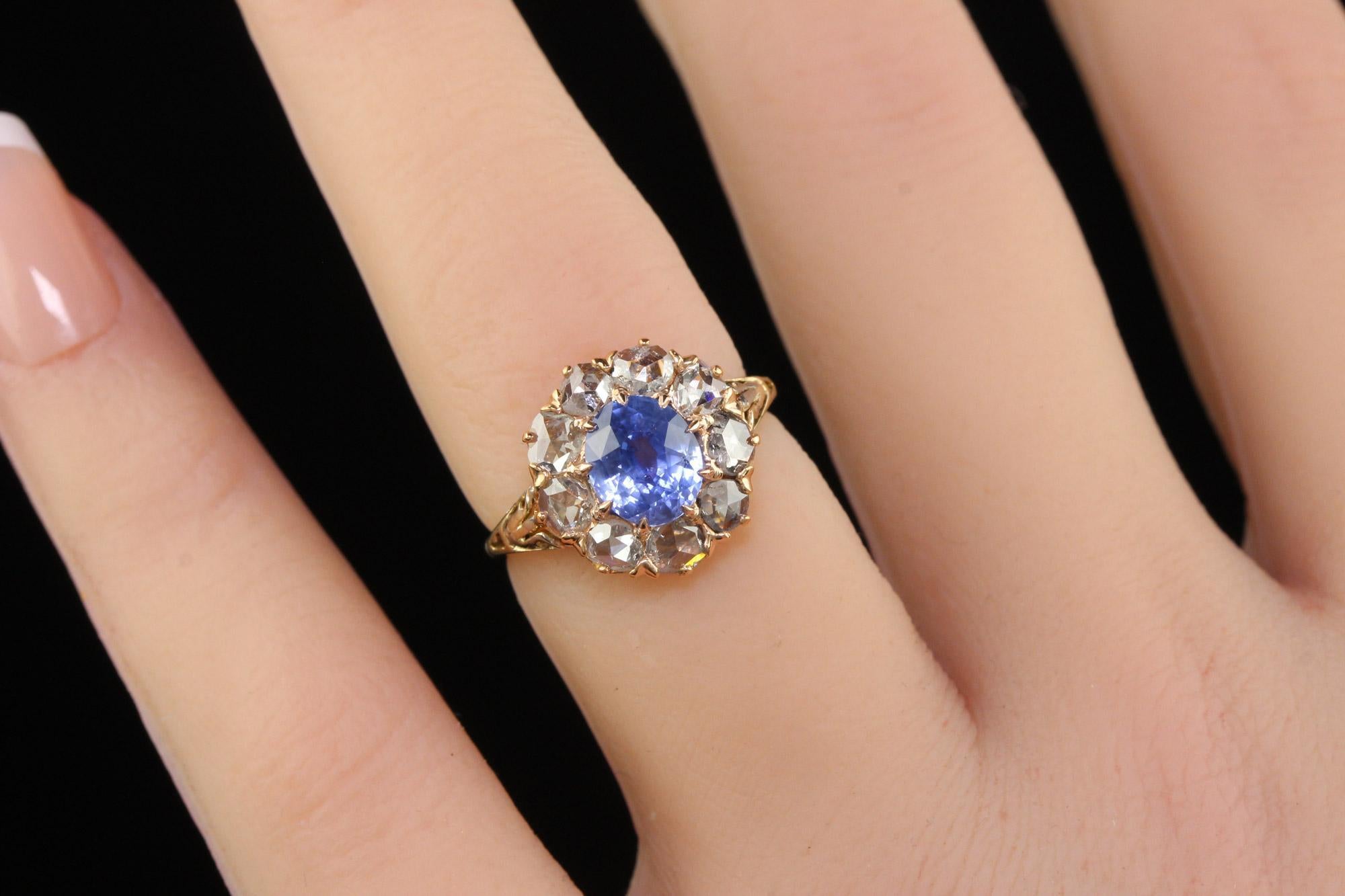 Antique Victorian 18K Yellow Gold Ceylon Sapphire Diamond Engagement Ring - GIA 4