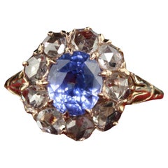 Antique Victorian 18K Yellow Gold Ceylon Sapphire Diamond Engagement Ring - GIA
