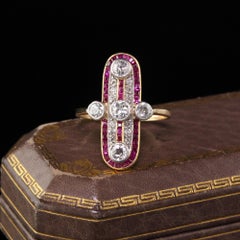 Antique Victorian 18 Karat Yellow Gold Diamond and Ruby Shield Ring