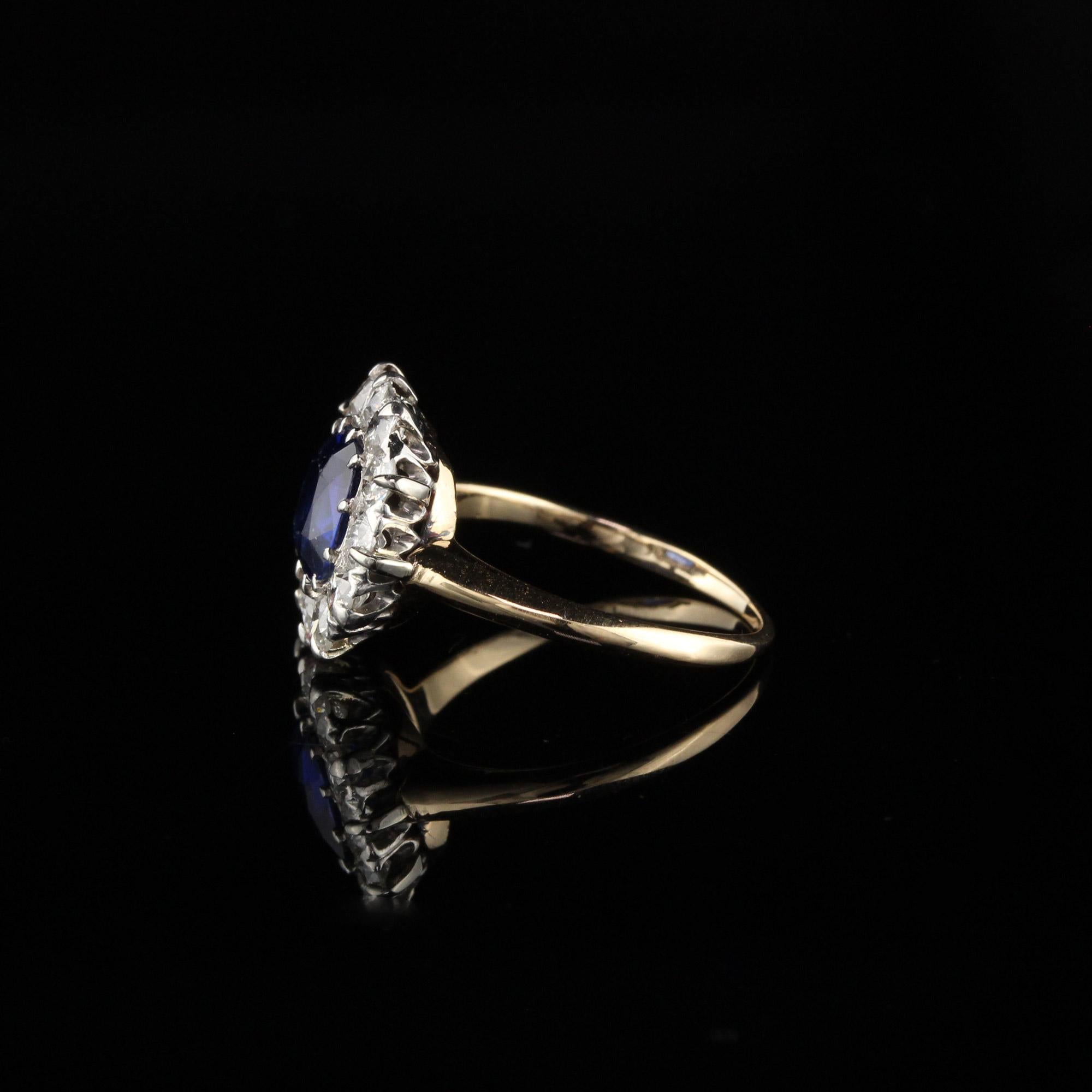 Antique Victorian 18K Yellow Gold Diamond and Sapphire Engagement Ring In Fair Condition In Great Neck, NY