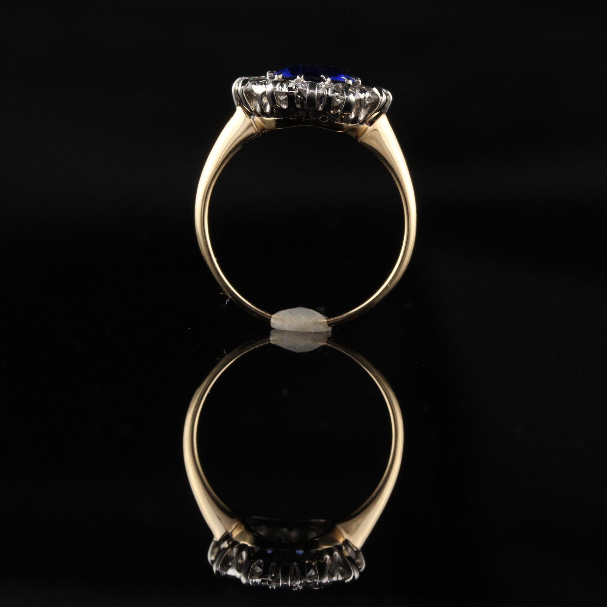 Women's or Men's Antique Victorian 18K Yellow Gold Diamond and Sapphire Engagement Ring
