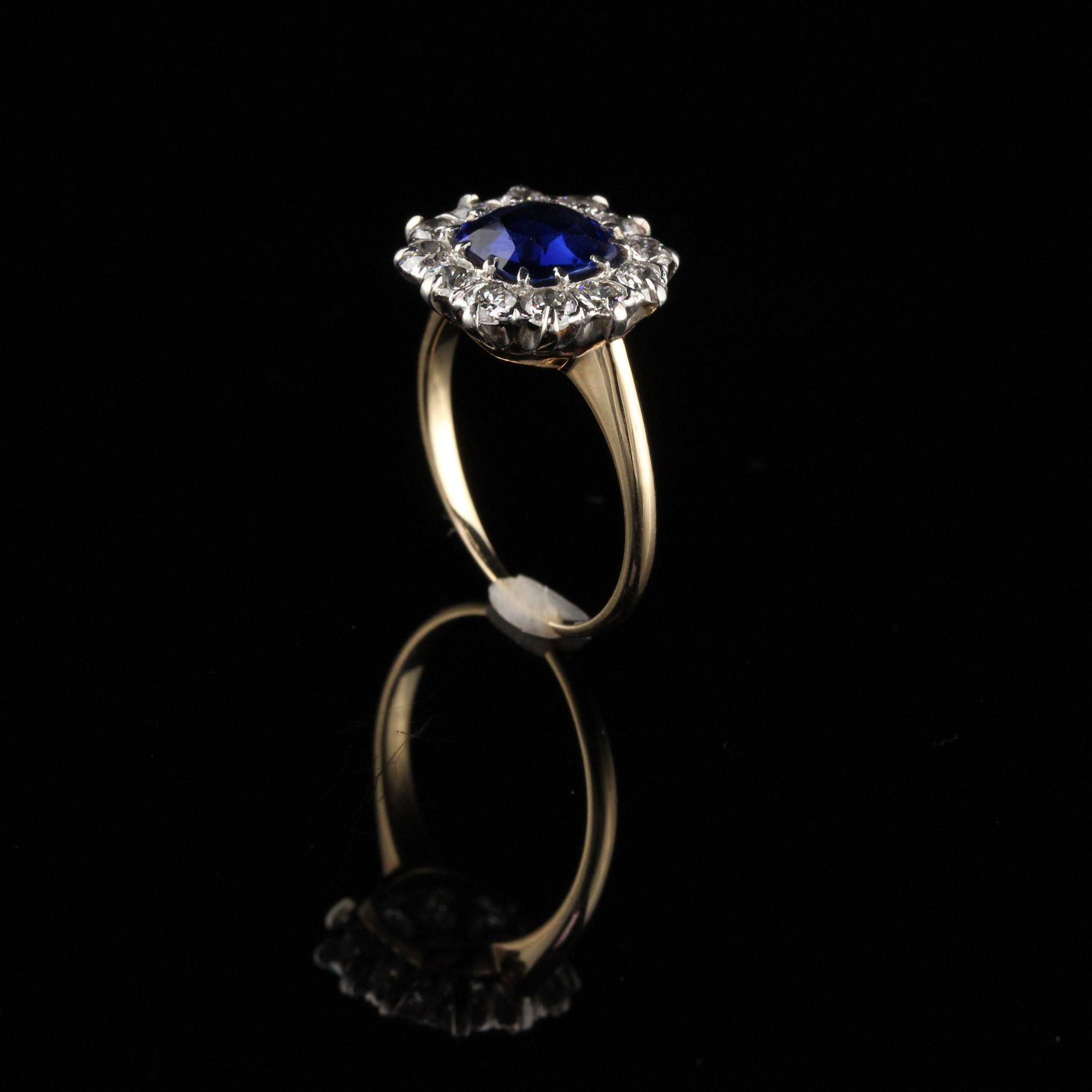 Antique Victorian 18K Yellow Gold Diamond and Sapphire Engagement Ring 1