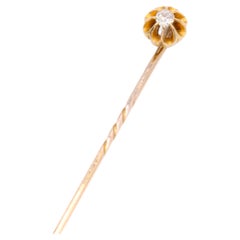 Antique Victorian 18K Yellow Gold Diamond Belcher Stick Pin