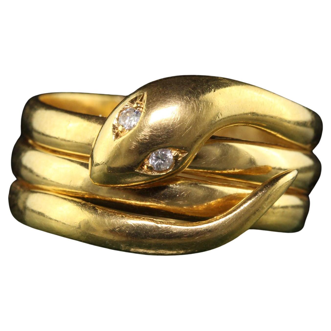 Ancienne bague victorienne en or jaune 18 carats avec serpent enroulé et diamants