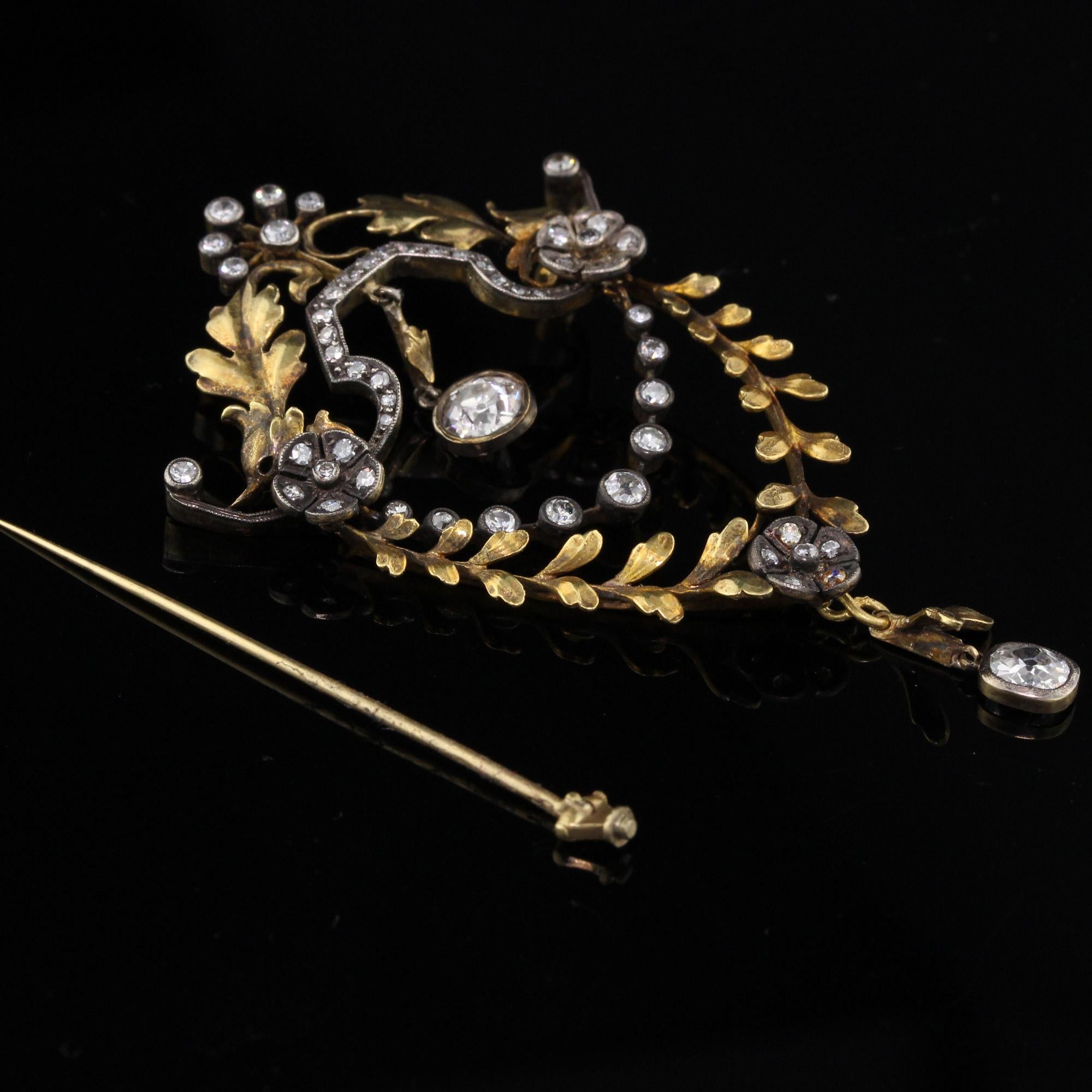 Antike viktorianische umwandelbare Brosche oder Anhänger aus 18 Karat Gelbgold mit Diamanten im Angebot 2