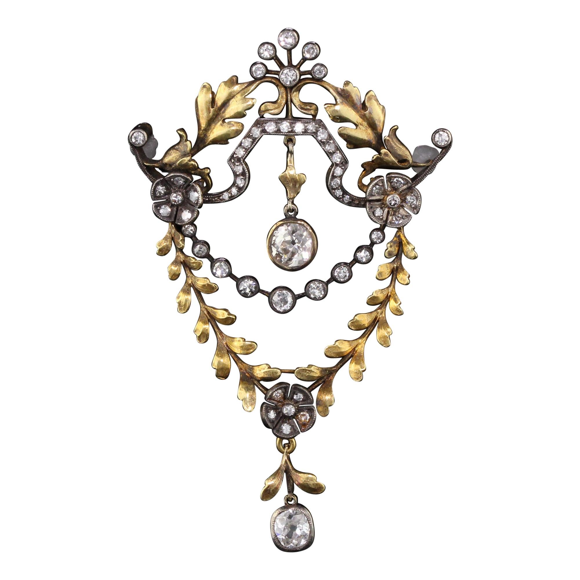 Antike viktorianische umwandelbare Brosche oder Anhänger aus 18 Karat Gelbgold mit Diamanten