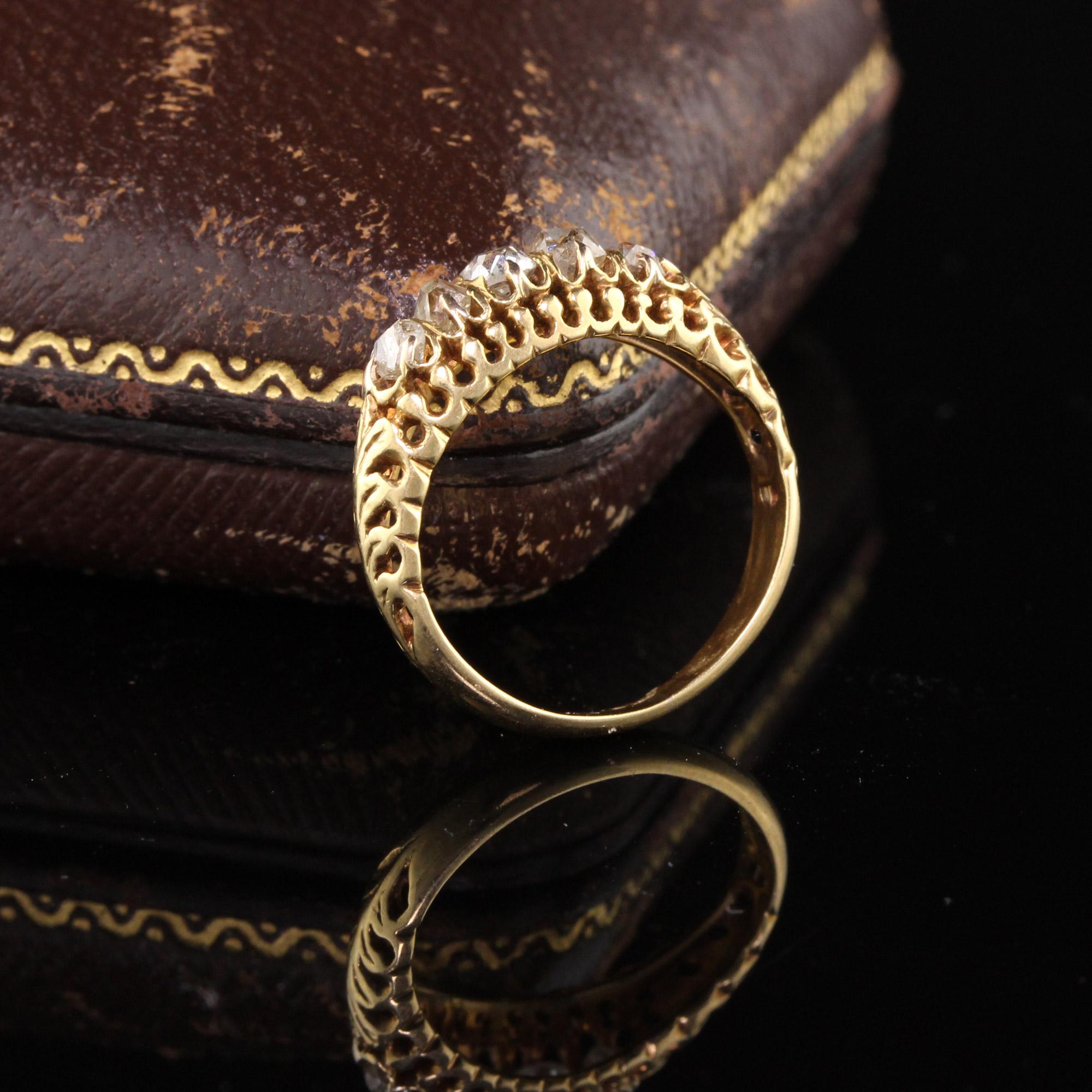 Old Mine Cut Antique Victorian 18 Karat Yellow Gold Diamond Half Hoop Ring