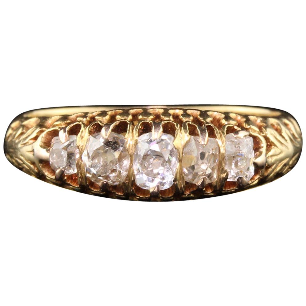 Antique Victorian 18 Karat Yellow Gold Diamond Half Hoop Ring