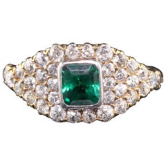 Antique Victorian 18 Karat Yellow Gold Emerald and Diamond Ring