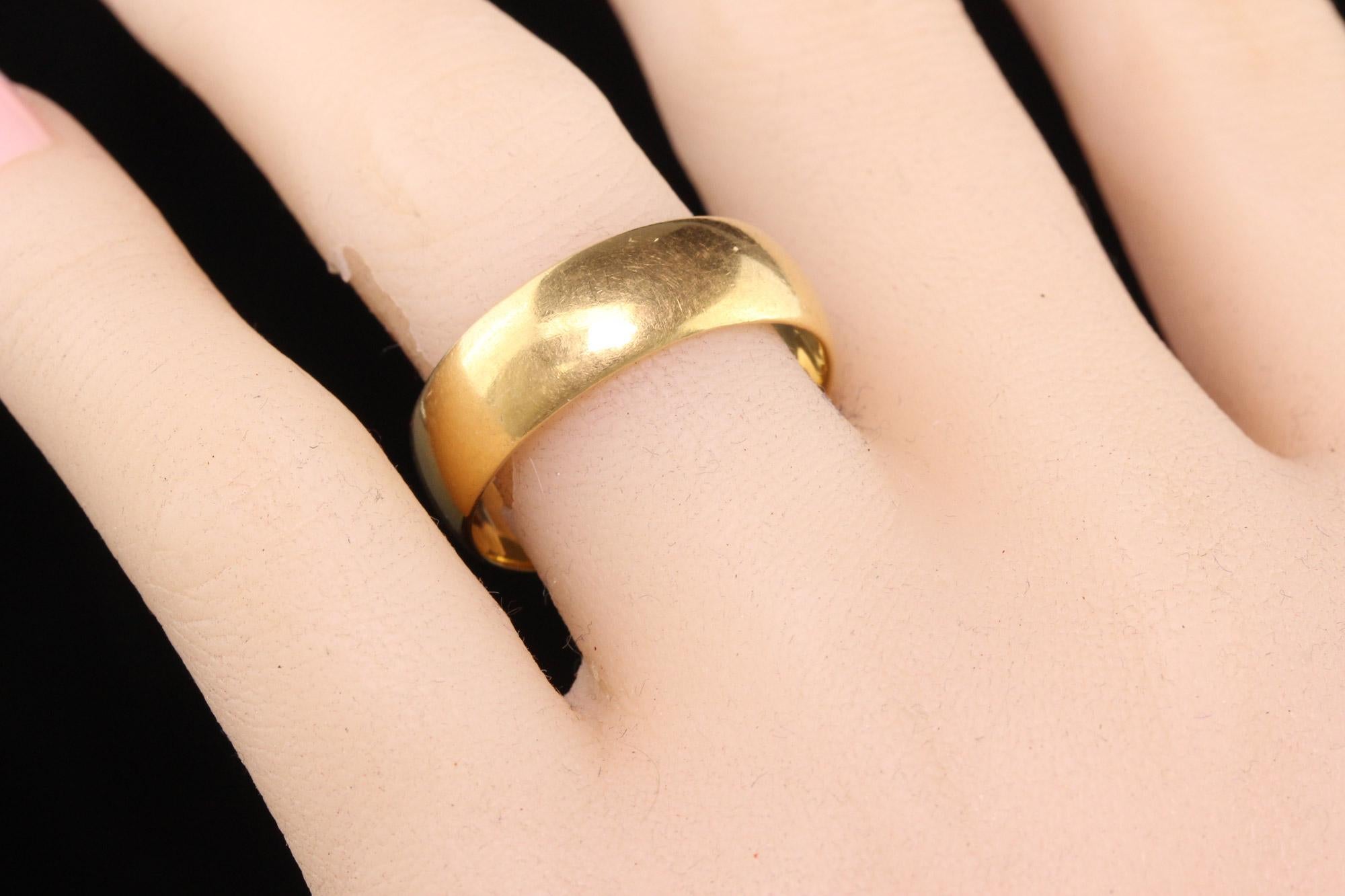 Women's or Men's Antique Victorian 18K Yellow Gold English Wide Wedding Band - Size 10.75 For Sale