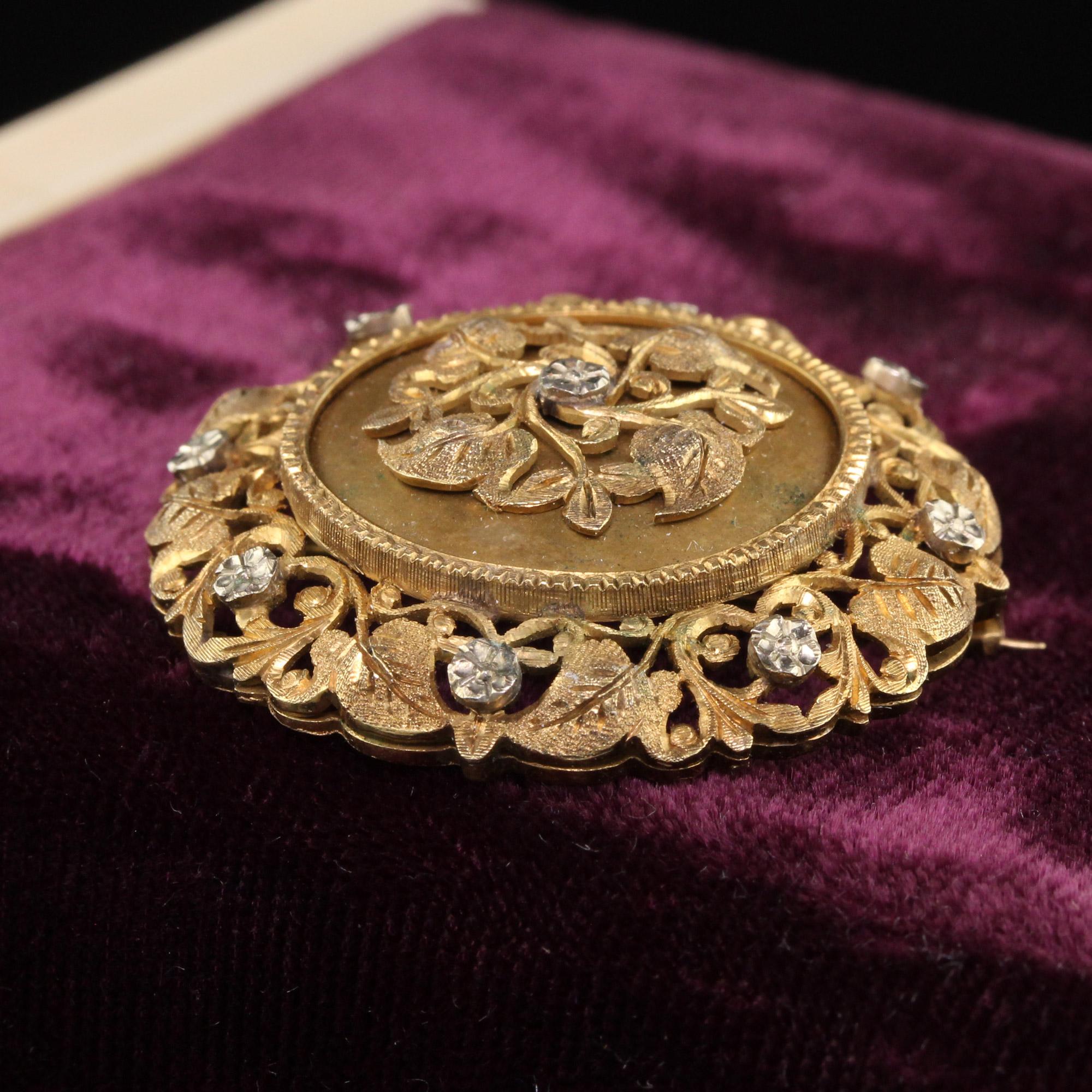 Antike viktorianische gravierte filigrane florale Anstecknadel und Anhänger, 18 Karat Gelbgold (Viktorianisch)