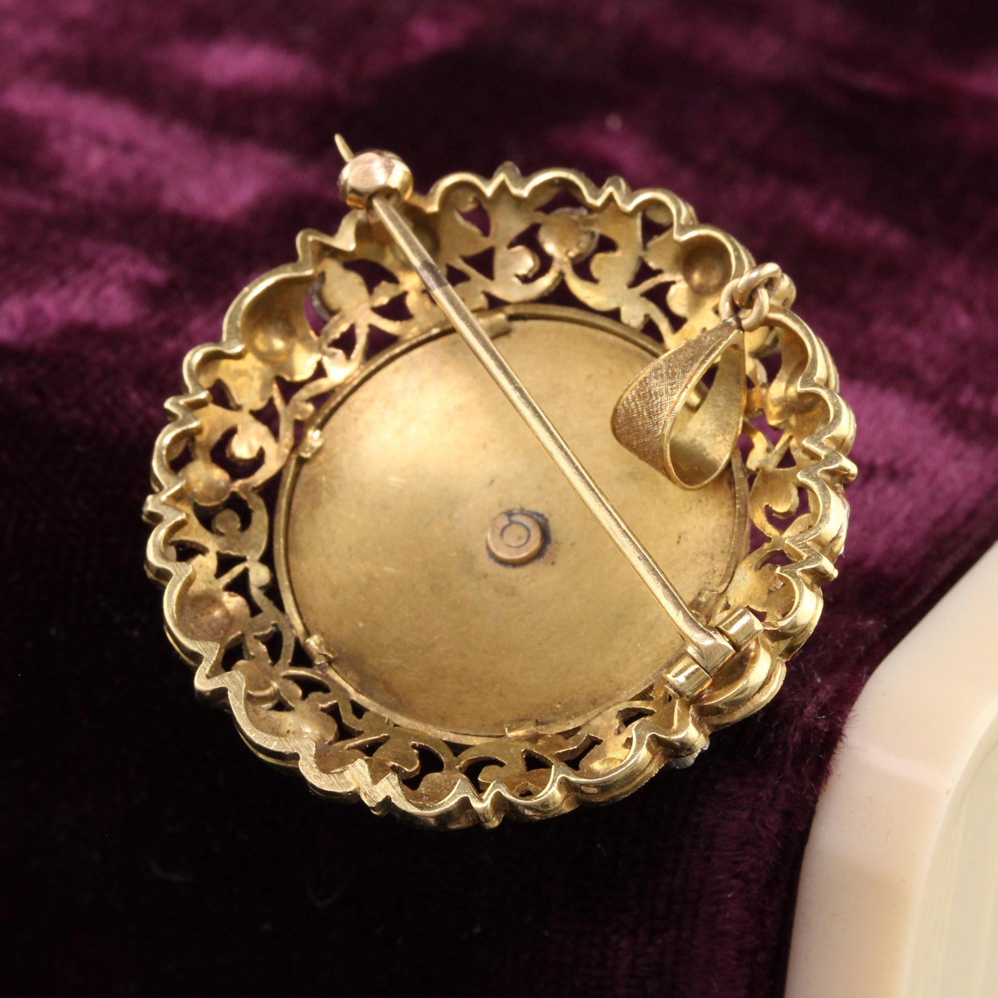 Antike viktorianische gravierte filigrane florale Anstecknadel und Anhänger, 18 Karat Gelbgold im Zustand „Gut“ in Great Neck, NY