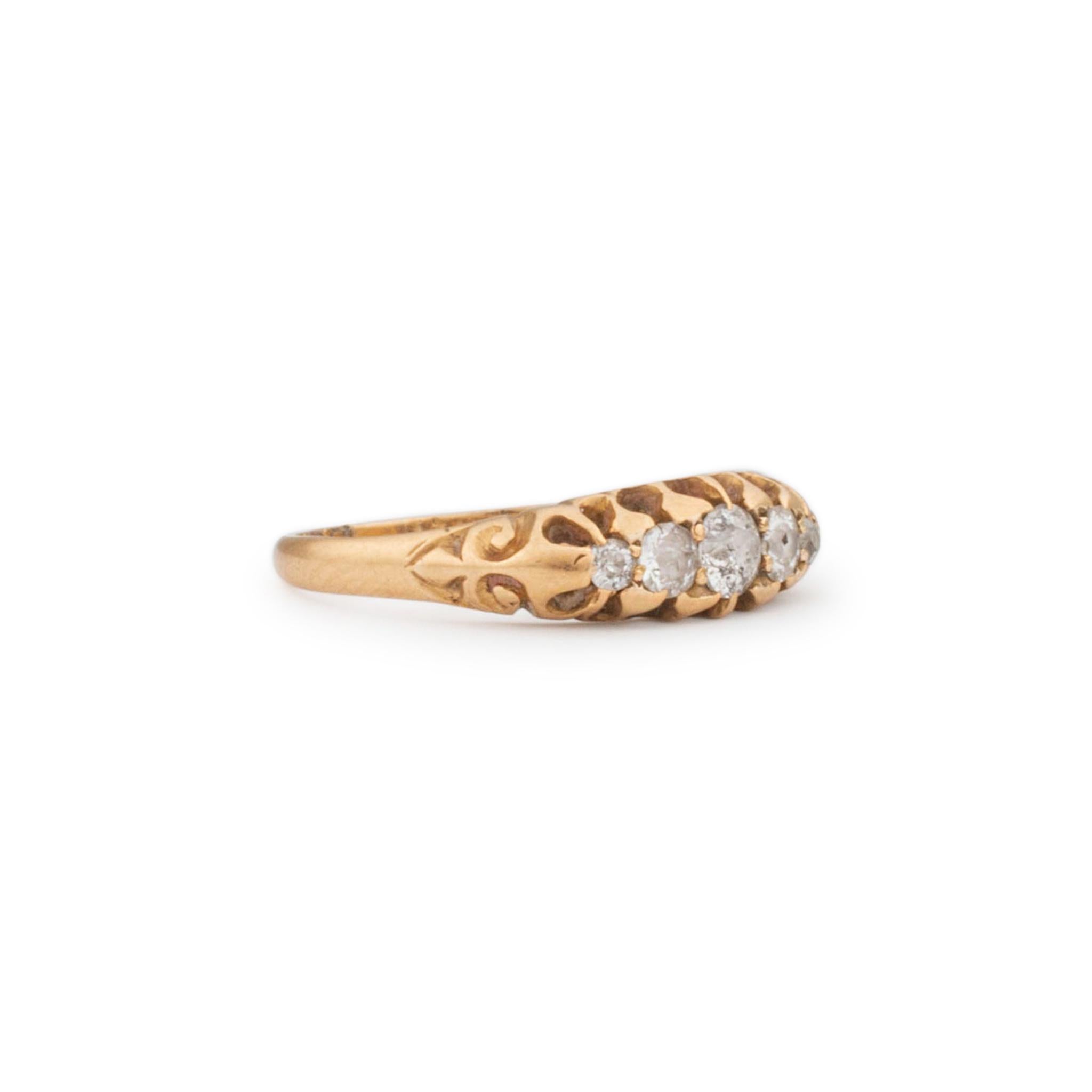 Round Cut Antique Victorian 18K Yellow Gold Five Stone Cocktail Ring For Sale