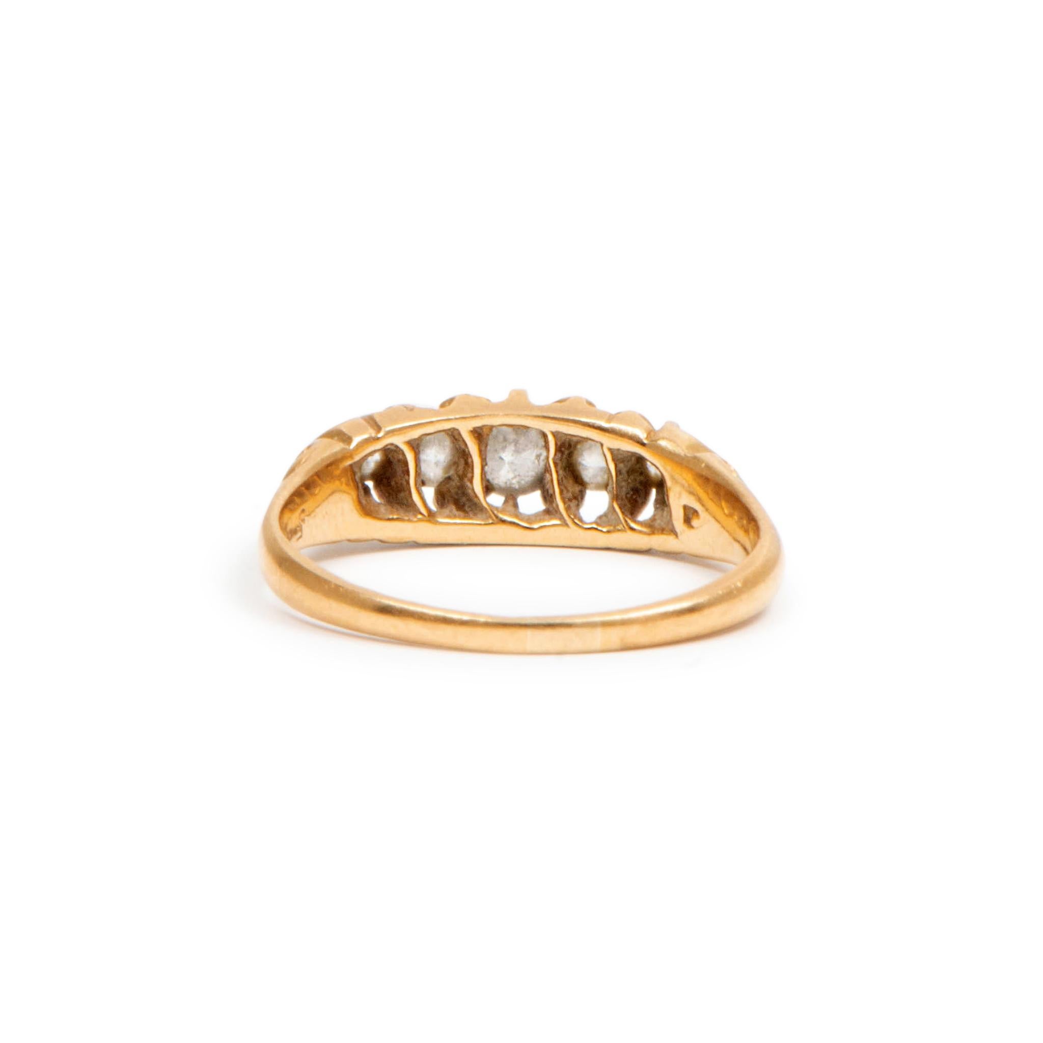 Women's or Men's Antique Victorian 18K Yellow Gold Five Stone Cocktail Ring For Sale