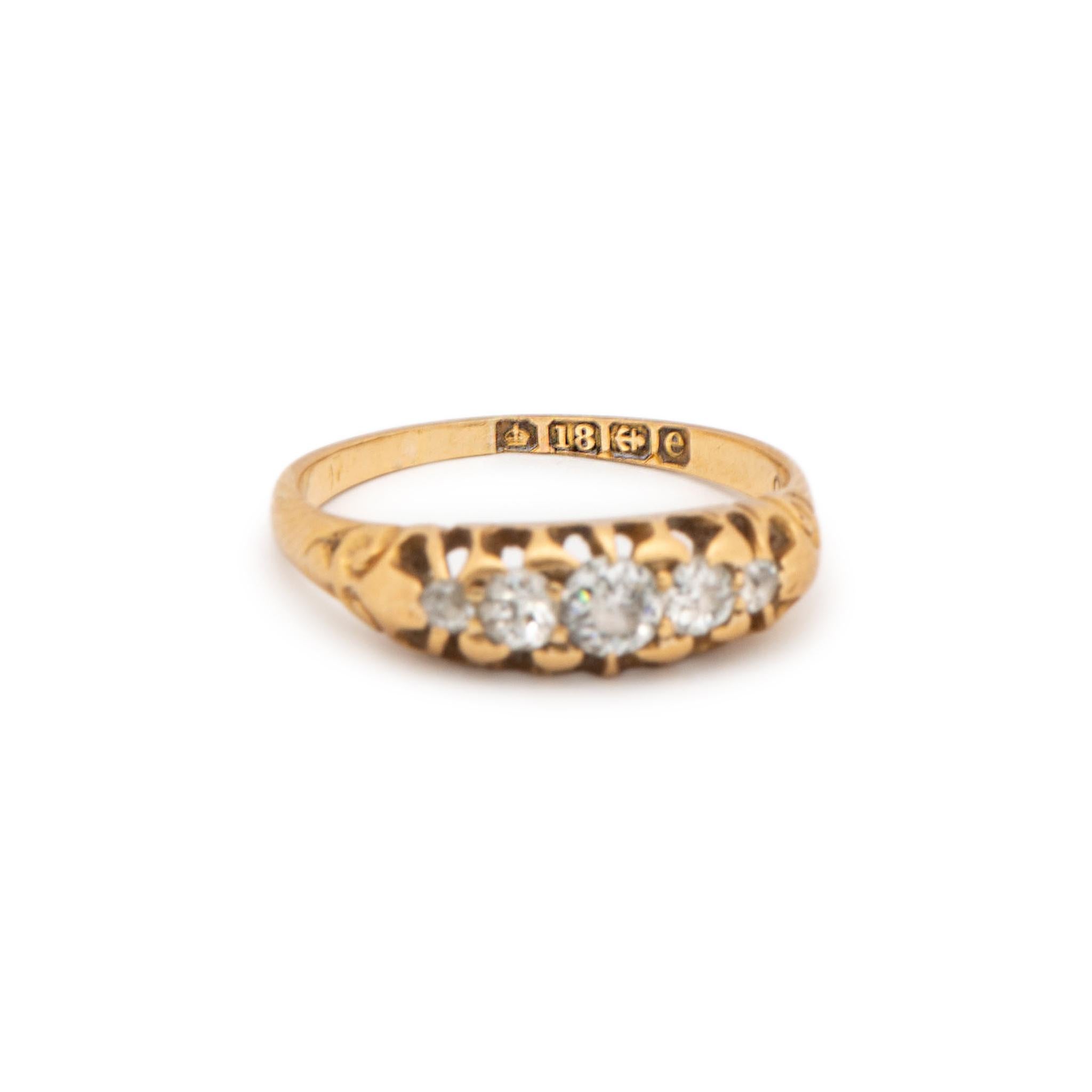 Antique Victorian 18K Yellow Gold Five Stone Cocktail Ring For Sale 1