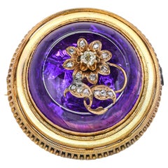 Broche victorienne ancienne en or jaune 18 carats, ornée d
une fleur en améthyste et de diamants