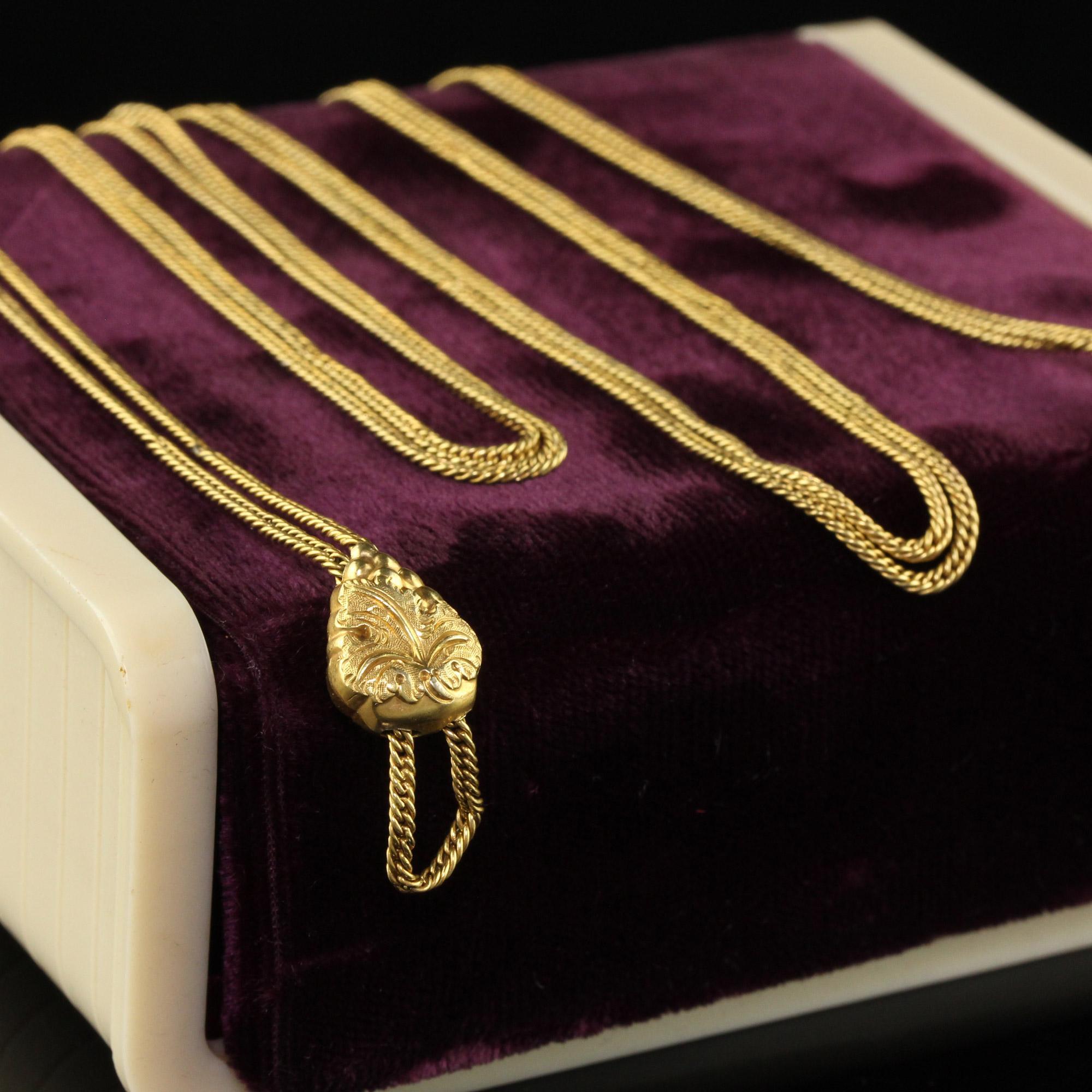 Antike viktorianische 18 Karat Gelbgold Lariat Kette Halskette - 49 Zoll (Viktorianisch) im Angebot