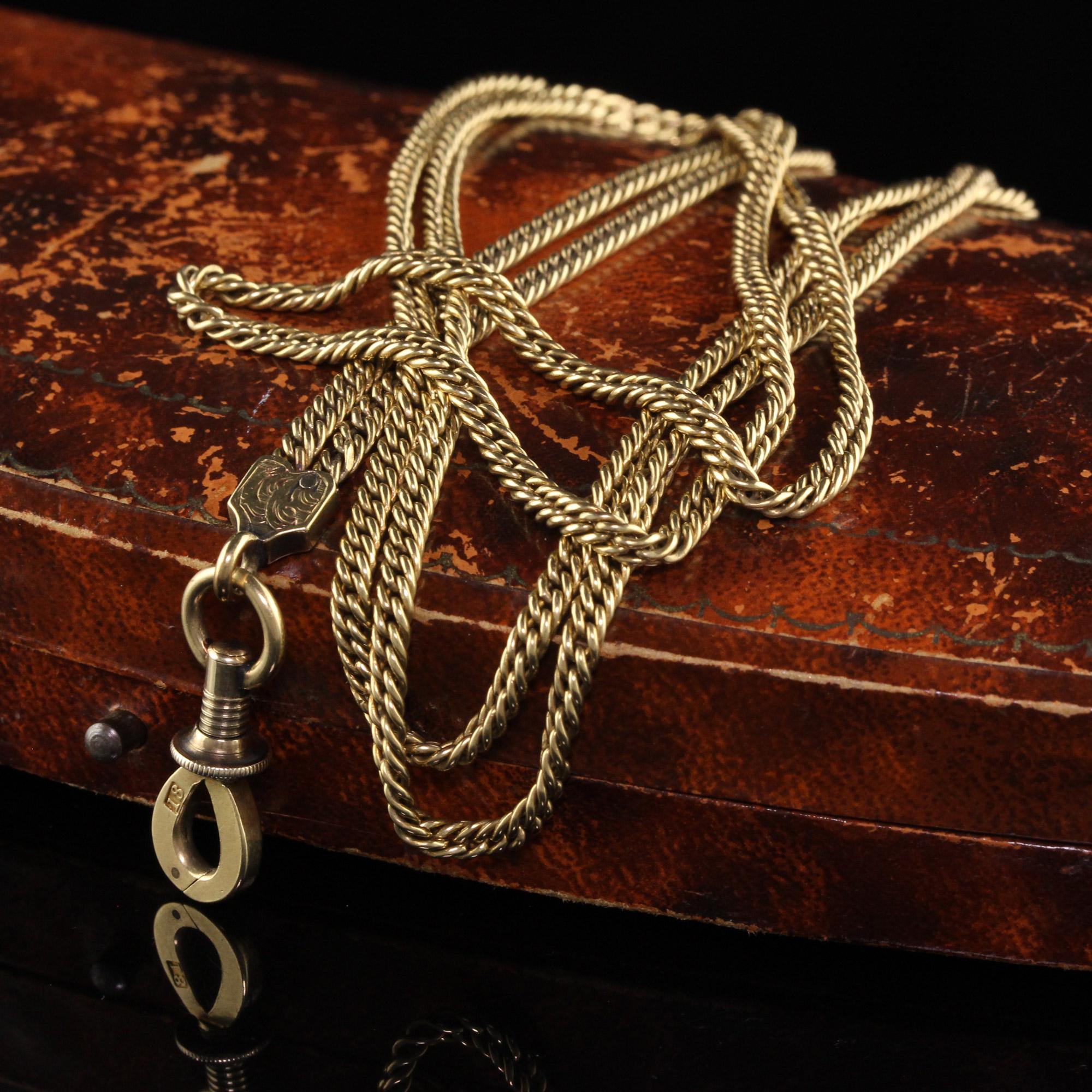 Beautiful Antique Victorian 18K Yellow Gold Lariat Necklace - 42 Inches. This beautiful necklace is crafted in 18k yellow gold. This beautiful piece is in great condition and has an opening that unscrews to have a pendant hung from it.

Item