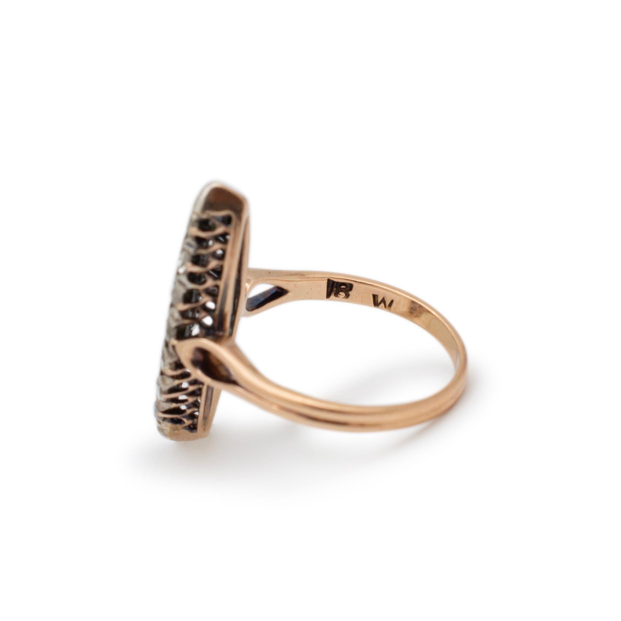 Bague cocktail victorienne ancienne en or jaune 18 carats avec tête de marque et diamants taille rose Excellent état - En vente à Houston, TX