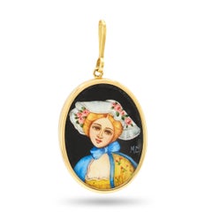 Antiker viktorianischer 18K Gelbgold Miniatur-Portrait-Anhänger