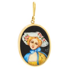 Antiker viktorianischer 18K Gelbgold Miniatur-Portrait-Anhänger