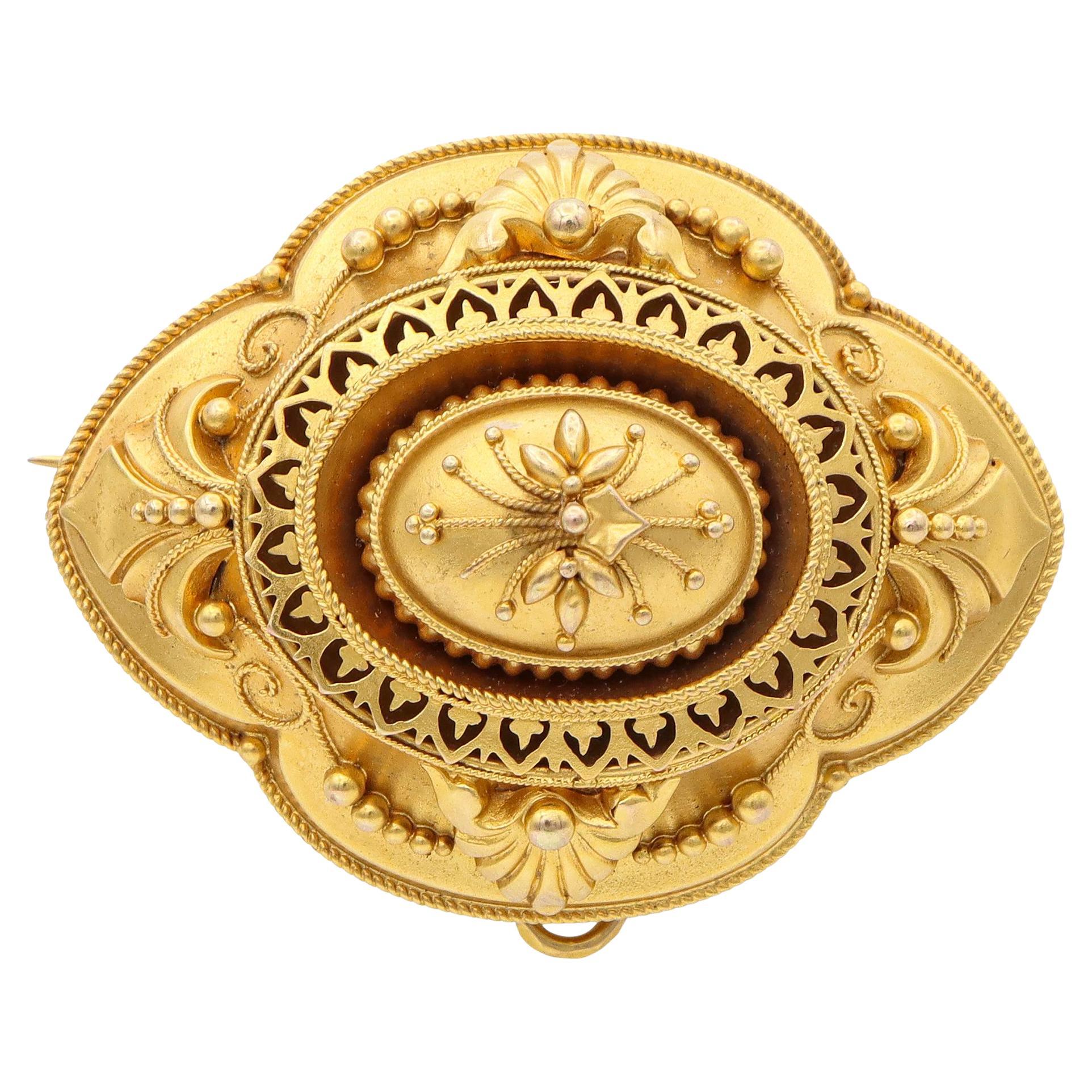 Antique Victorian 18k Yellow Gold Mourning Brooch Pendant