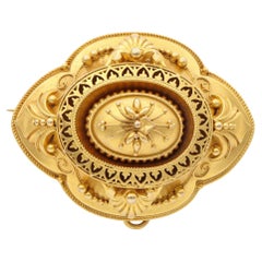 Antique Victorian 18k Yellow Gold Mourning Brooch Pendant