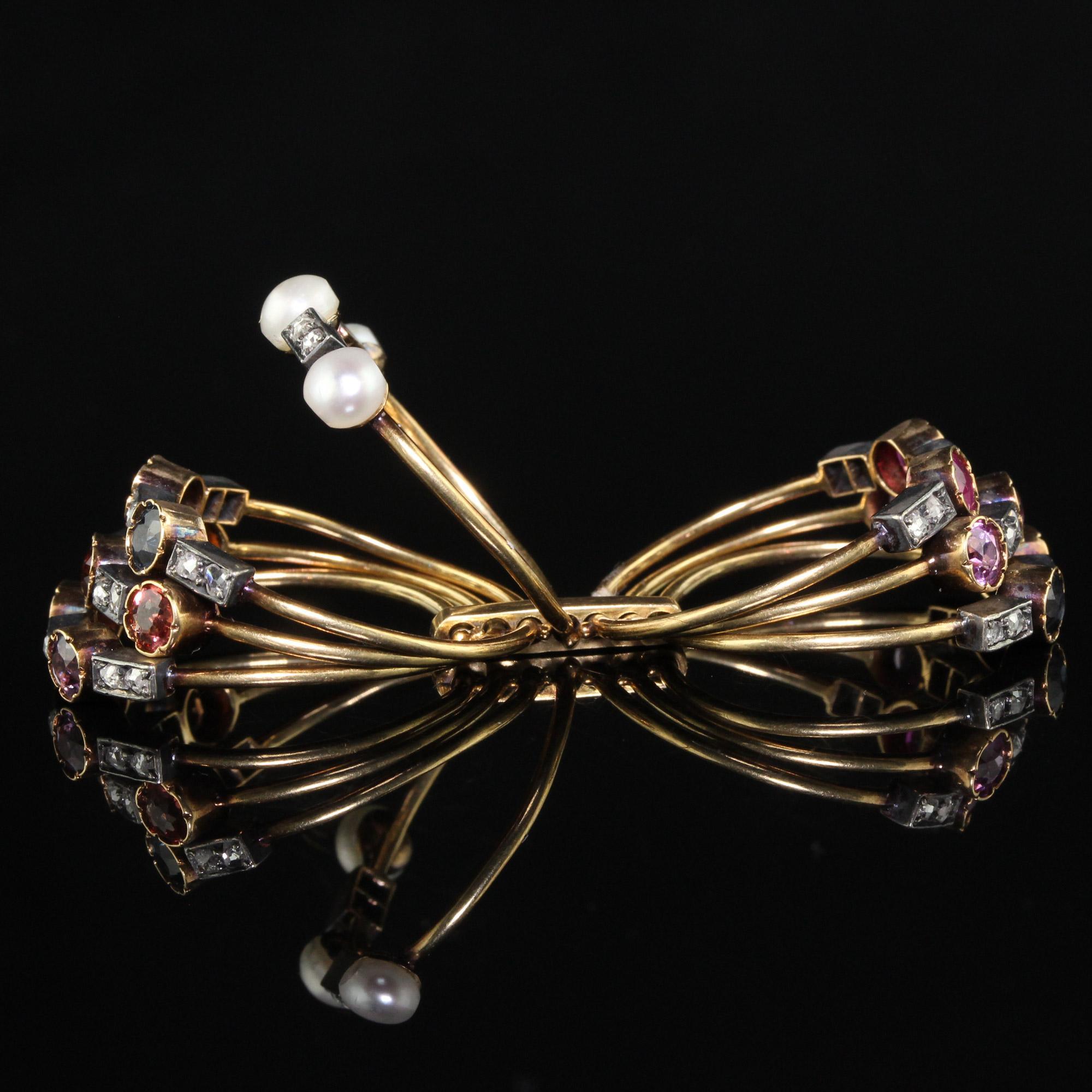 Bague harem victorienne ancienne en or jaune 18 carats avec plusieurs saphirs, perles, rubis et diamants en vente 3