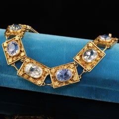Antique Victorian 18K Yellow Gold Multicolor Sapphire Bracelet, GIA