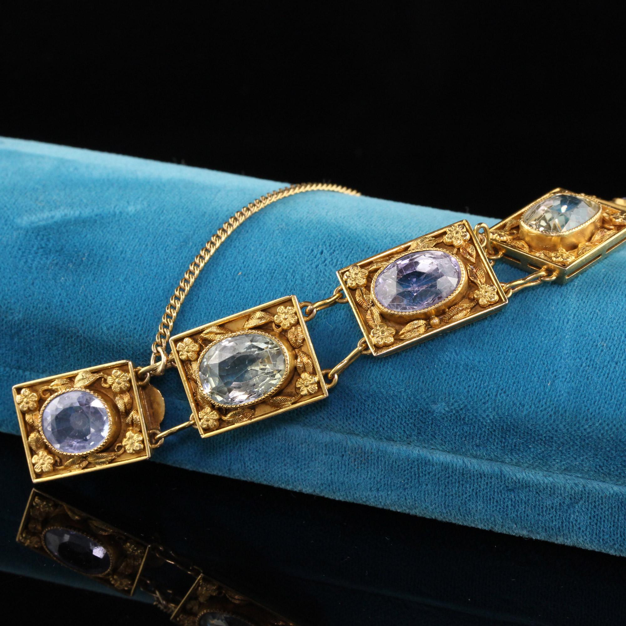 Taille ovale Bracelet victorien ancien en or jaune 18 carats avec saphirs multicolores, certifiés GIA