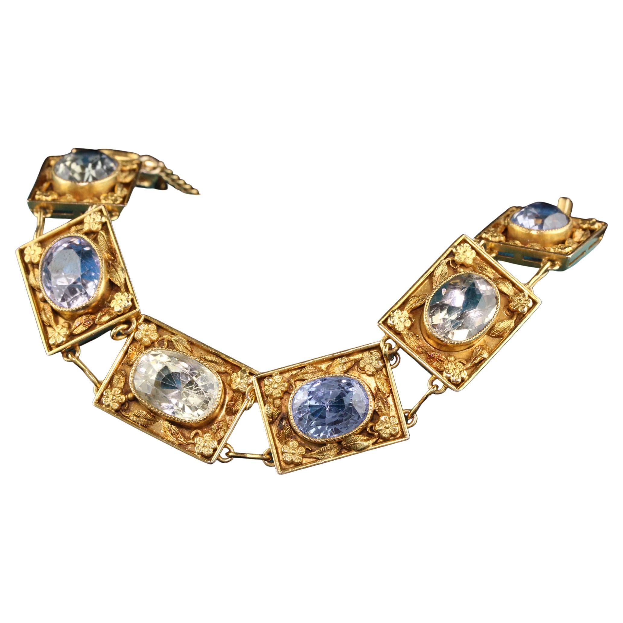 Antique Victorian 18K Yellow Gold Multicolor Sapphire Bracelet, GIA